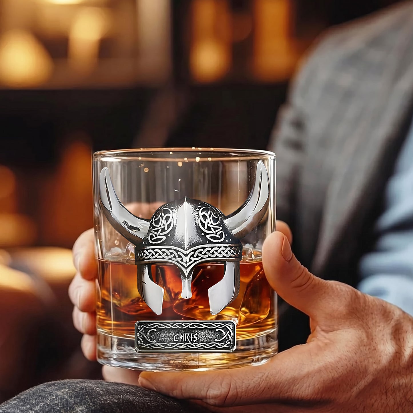 Personalized Viking Whiskey Glass - Custom Norse Warrior Gift