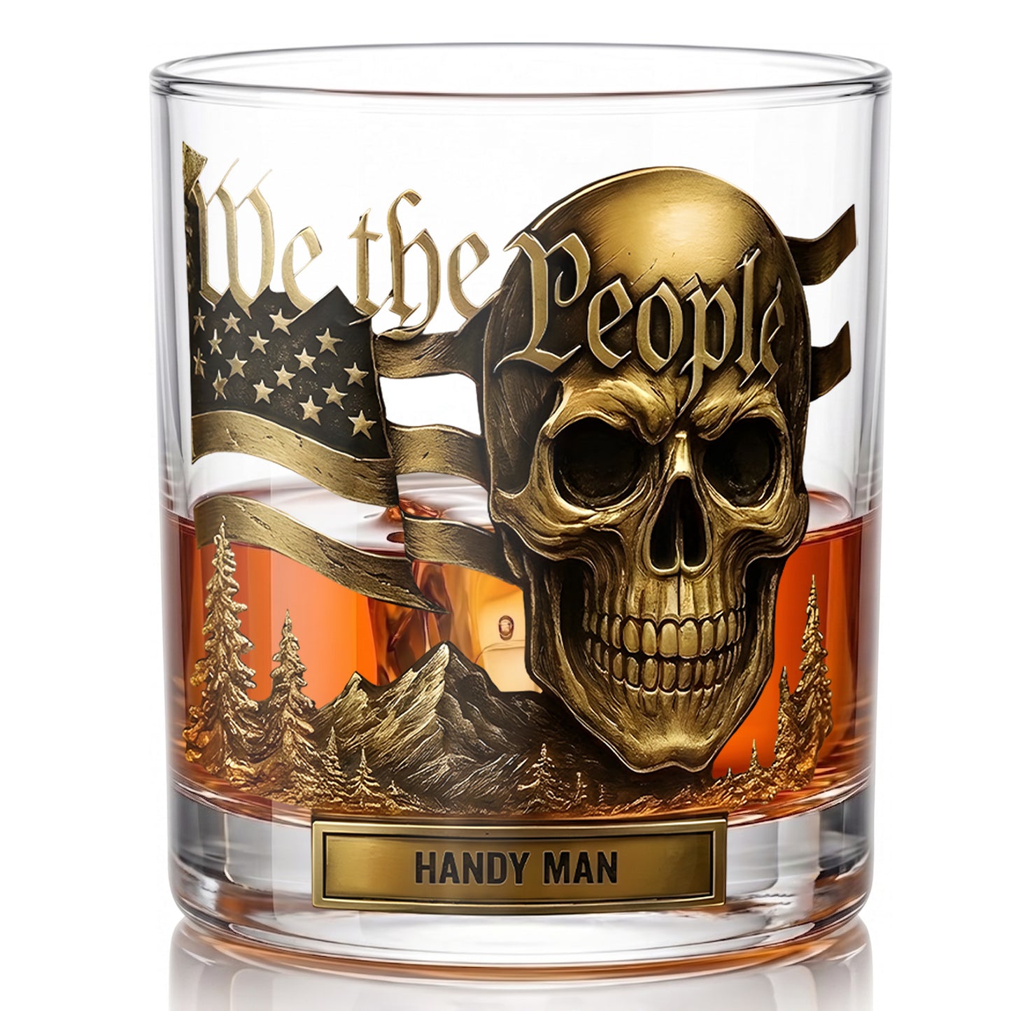 Personalized We The People Skull Whiskey Glass - Patriotic Gift