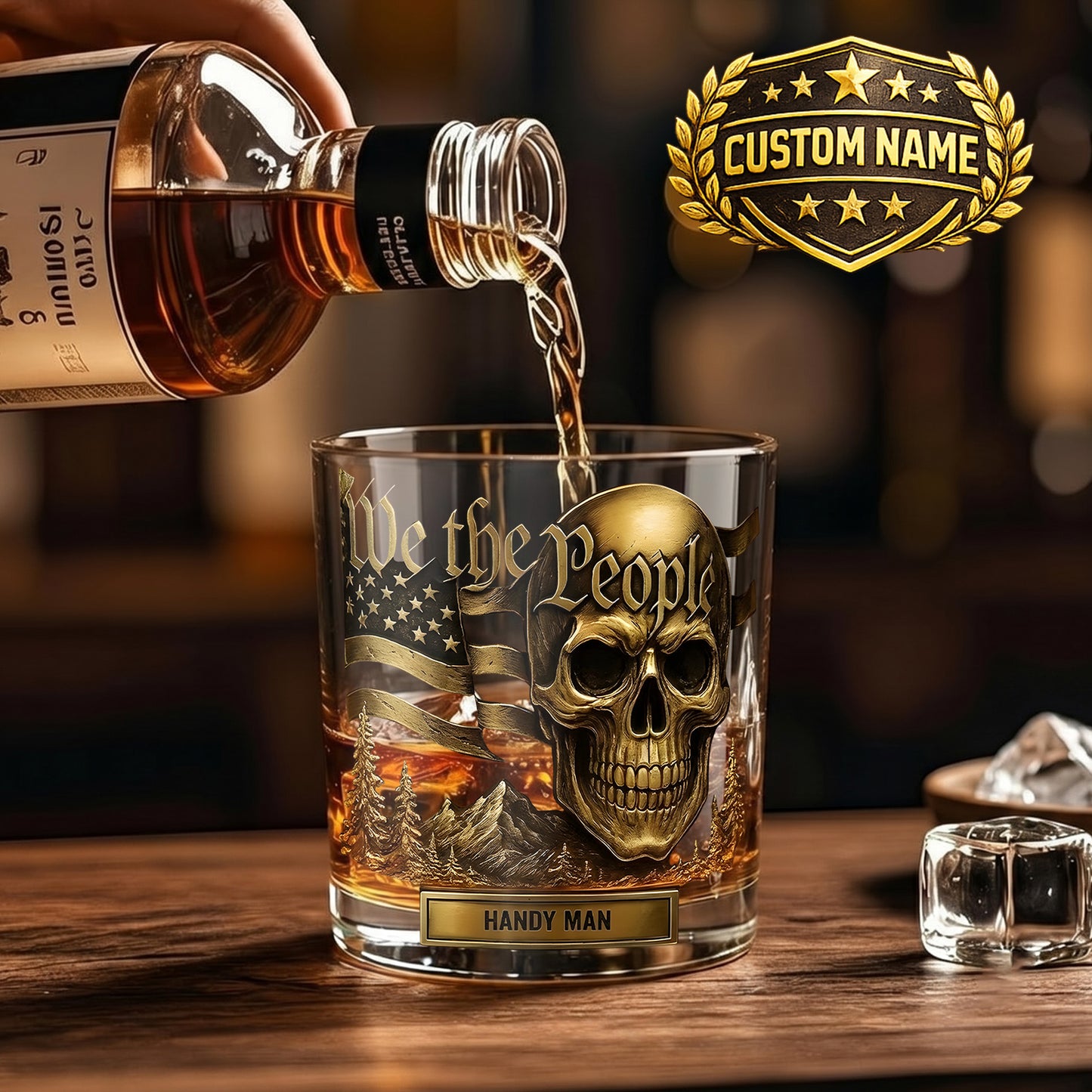 Personalized We The People Skull Whiskey Glass - Patriotic Gift