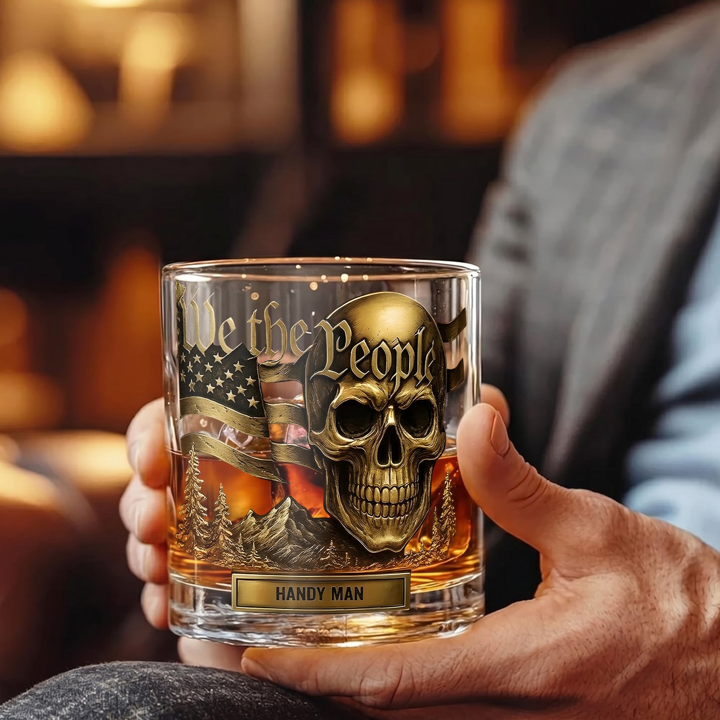 Personalized We The People Skull Whiskey Glass - Patriotic Gift