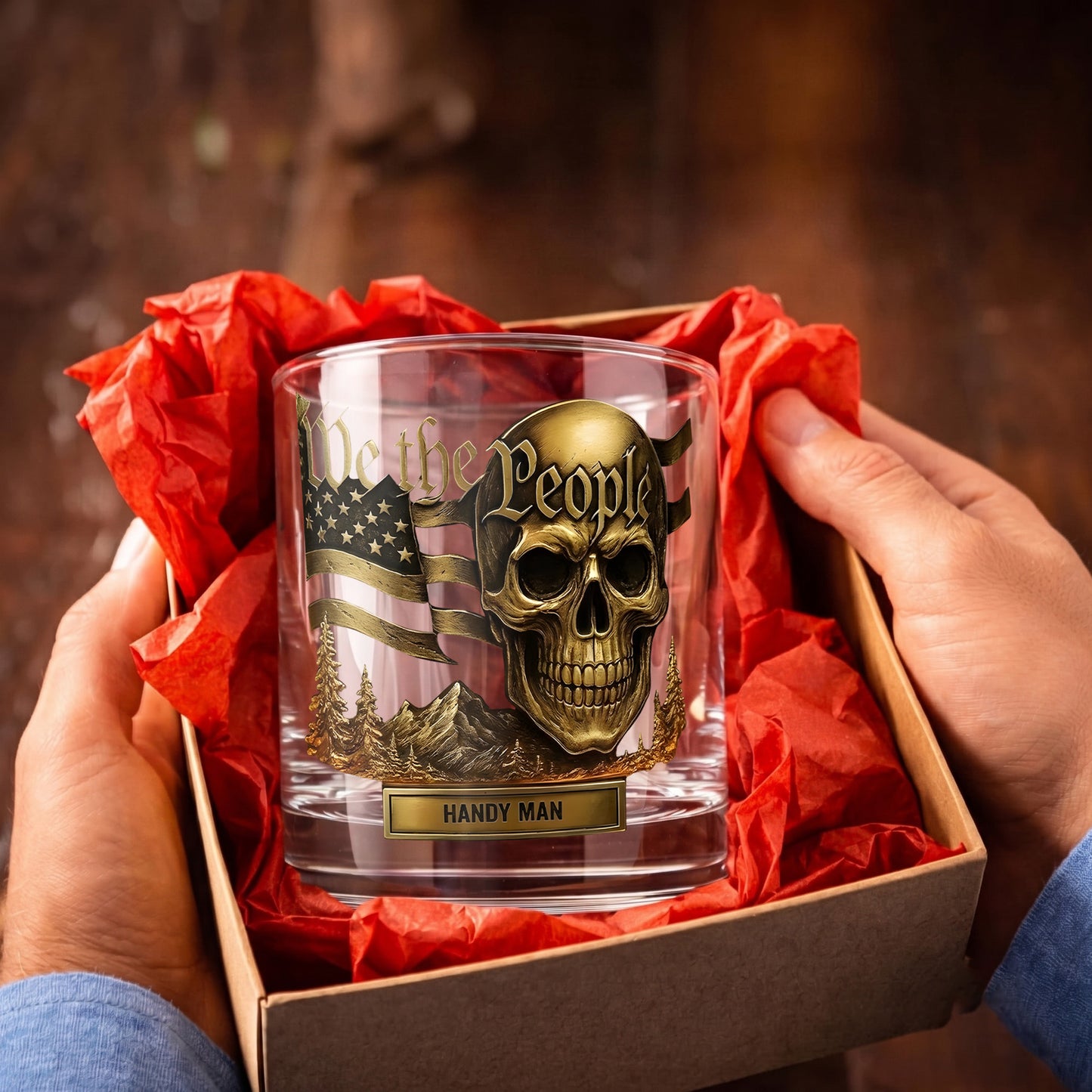 Personalized We The People Skull Whiskey Glass - Patriotic Gift
