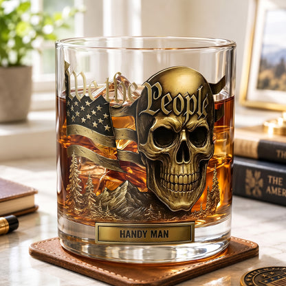 Personalized We The People Skull Whiskey Glass - Patriotic Gift