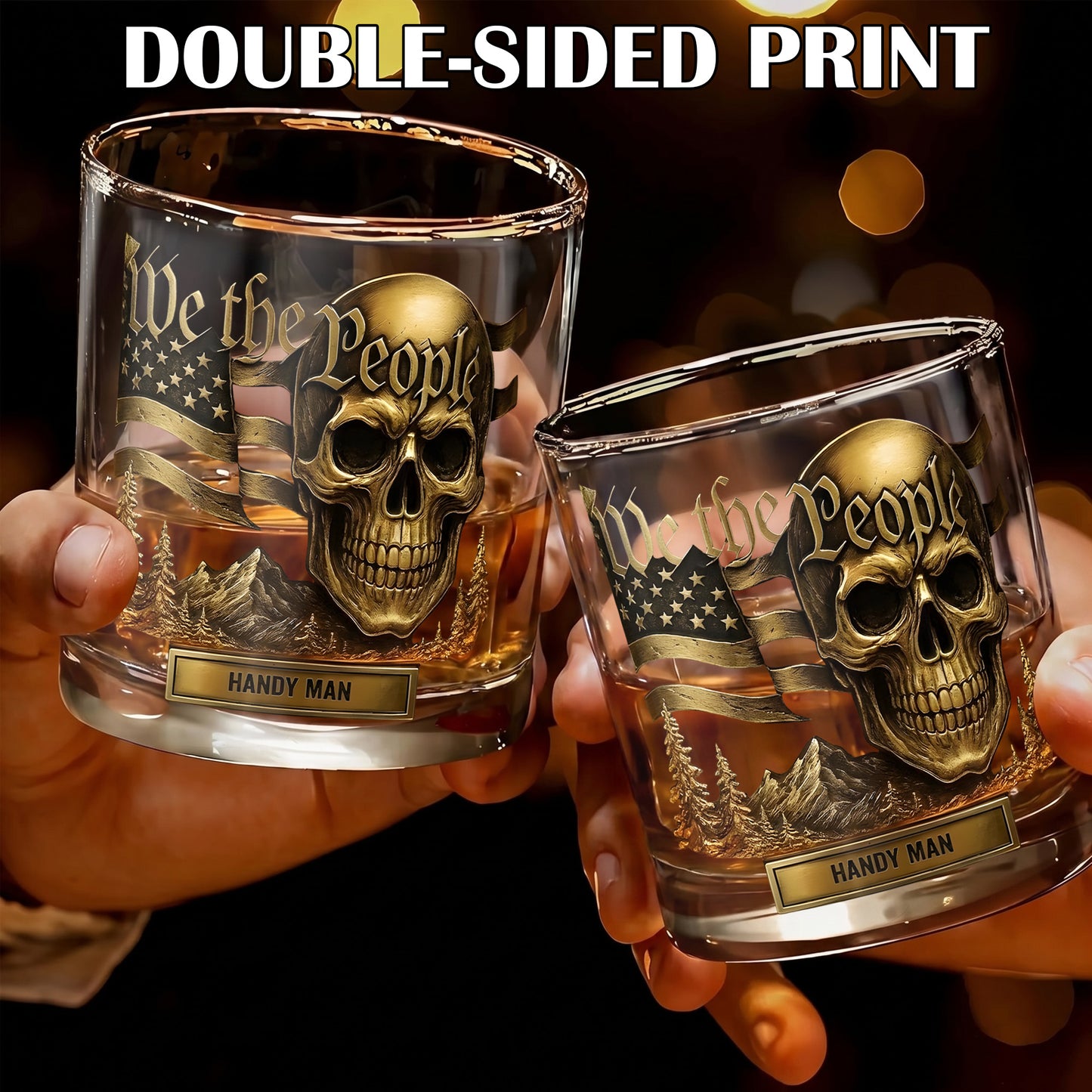 Personalized We The People Skull Whiskey Glass - Patriotic Gift
