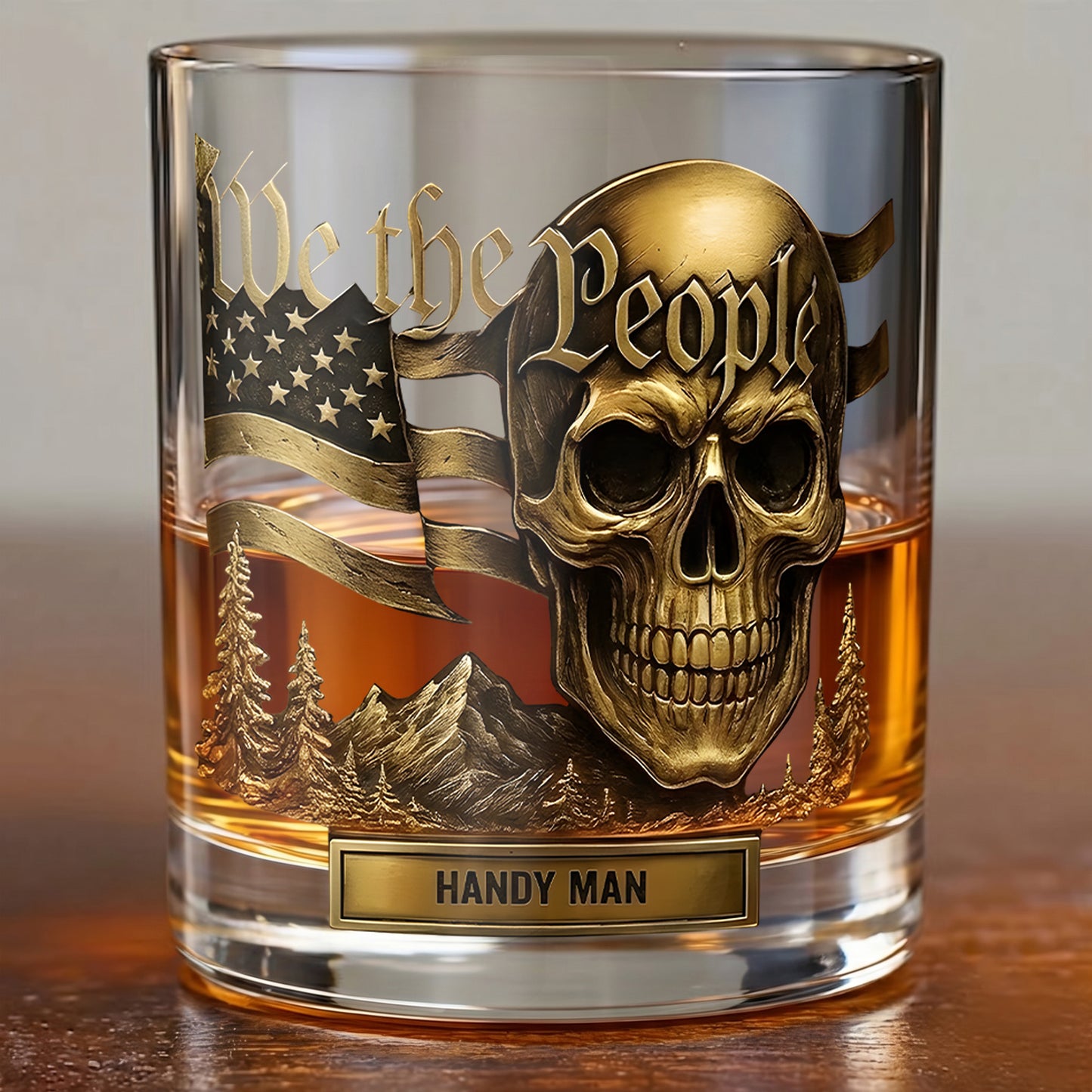 Personalized We The People Skull Whiskey Glass - Patriotic Gift
