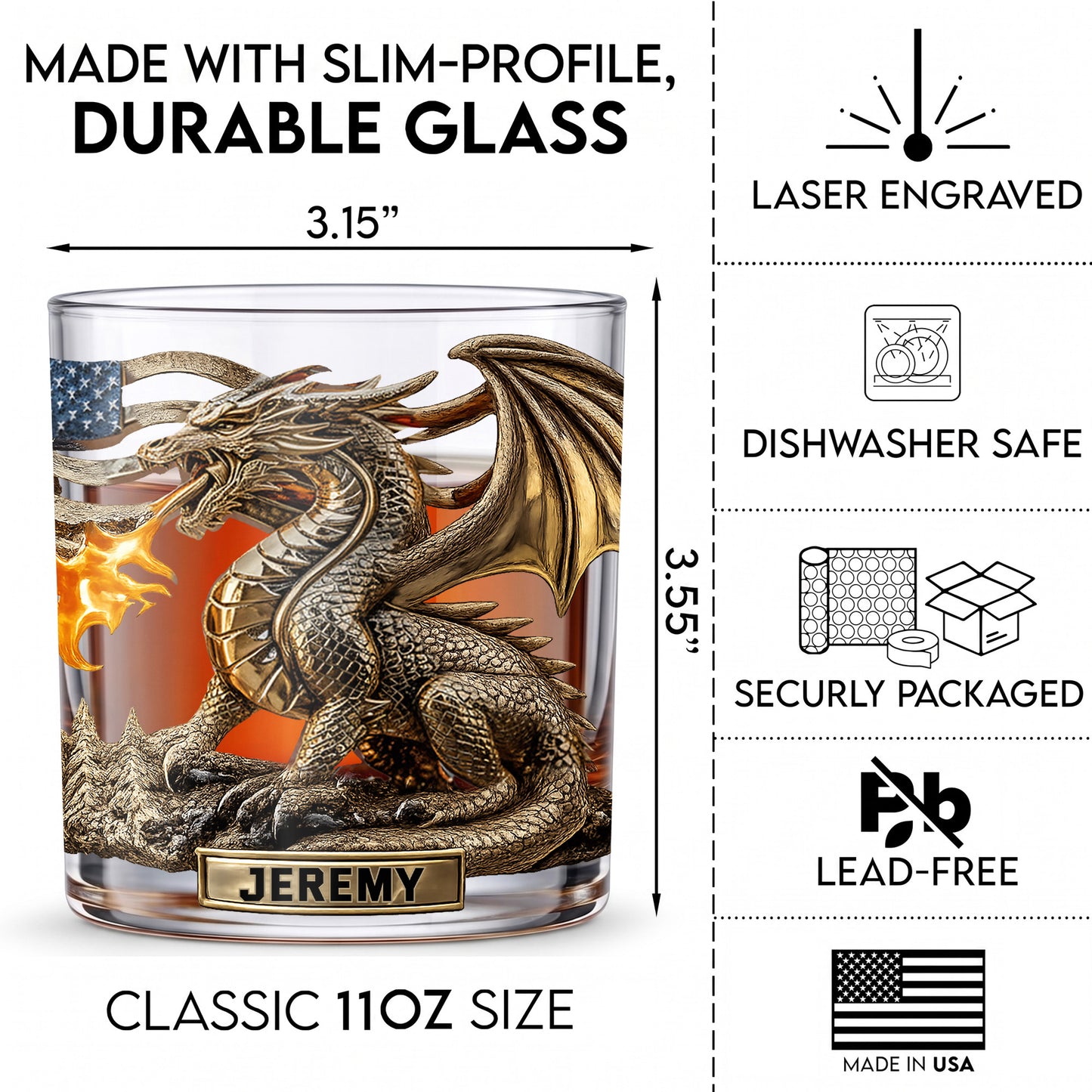 Personalized Dragon Whiskey Glass - Custom Mythical Beast Gift