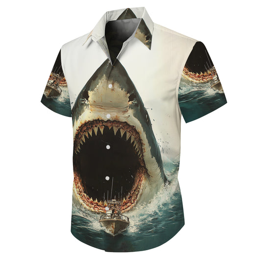 Giant Great White Shark Attack Ocean Hawaiian Shirt for Men & Women Aloha