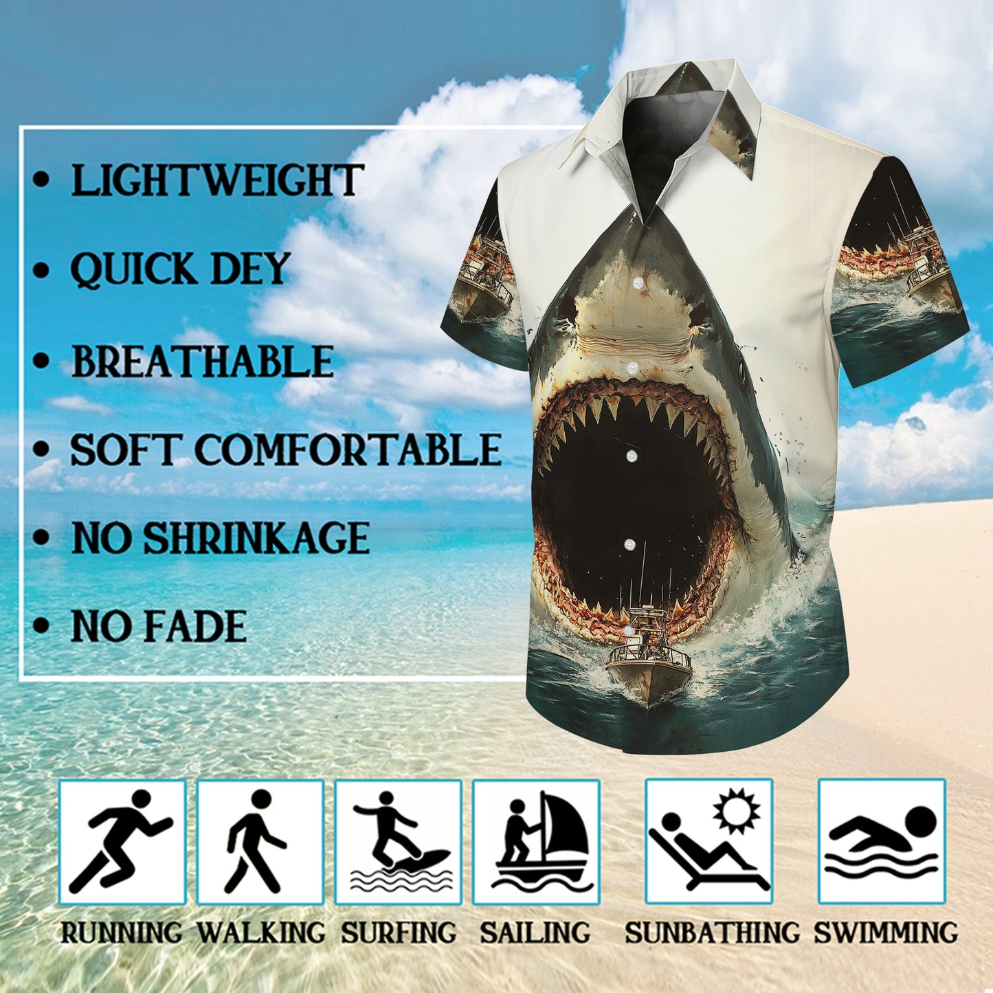 Giant Great White Shark Attack Ocean Hawaiian Shirt for Men & Women Aloha