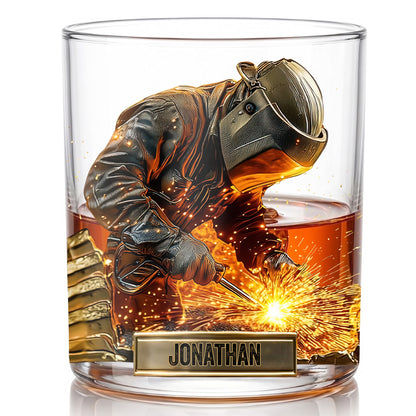Personalized Welder Whiskey Glass - Custom Metalworker Gift