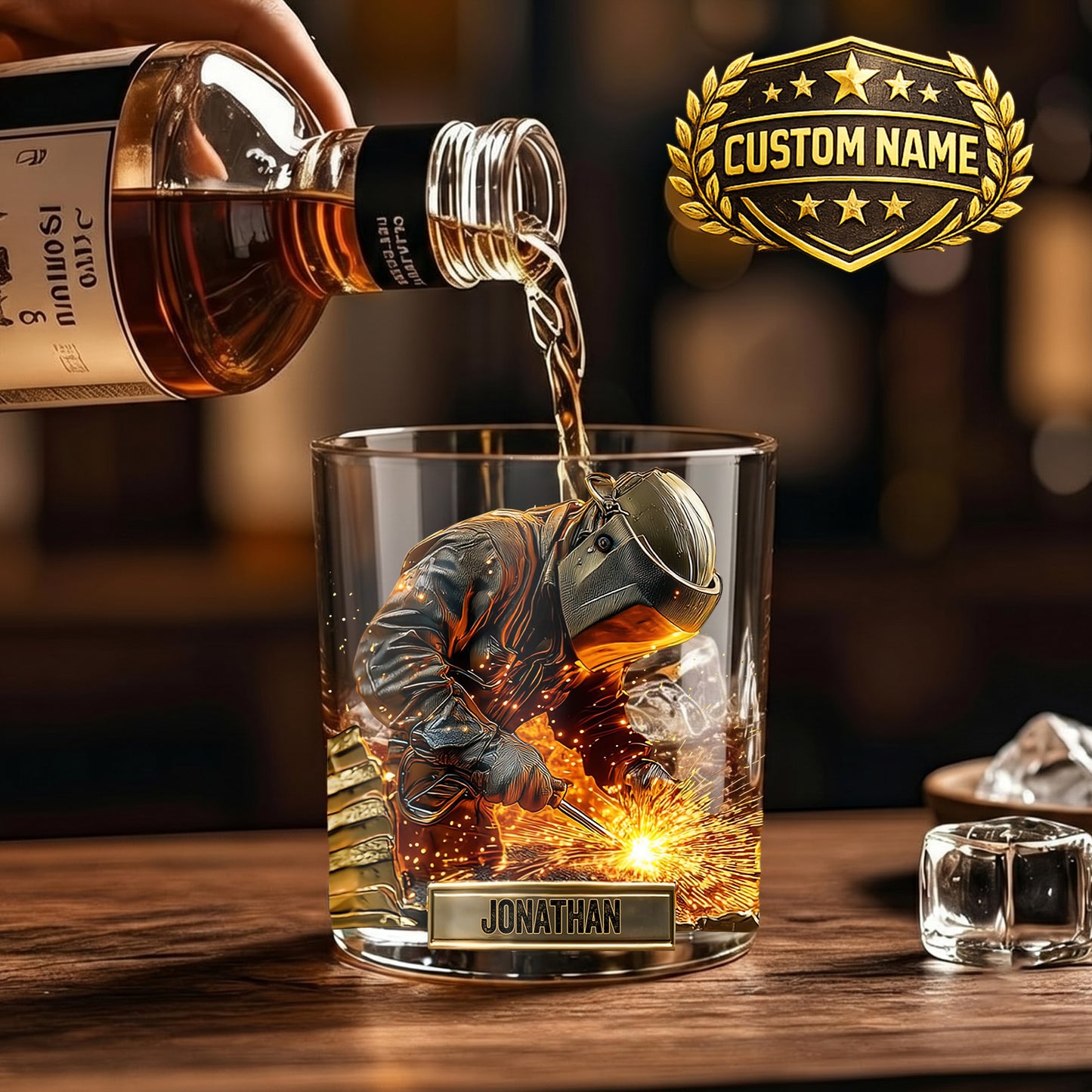 Personalized Welder Whiskey Glass - Custom Metalworker Gift