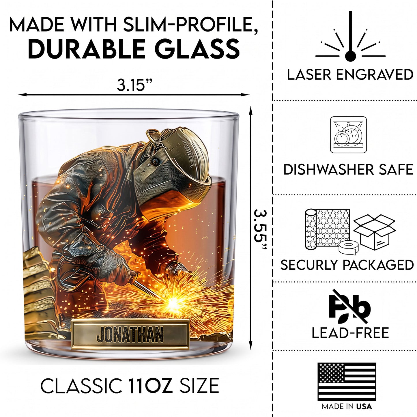 Personalized Welder Whiskey Glass - Custom Metalworker Gift