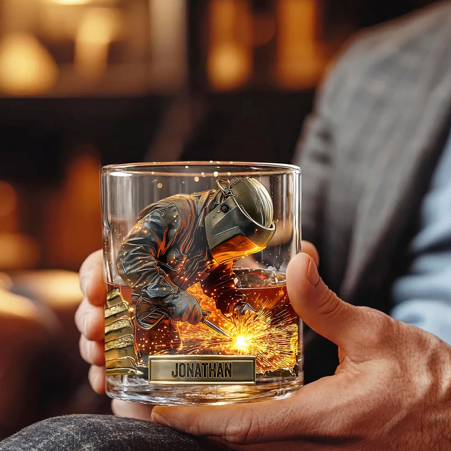 Personalized Welder Whiskey Glass - Custom Metalworker Gift