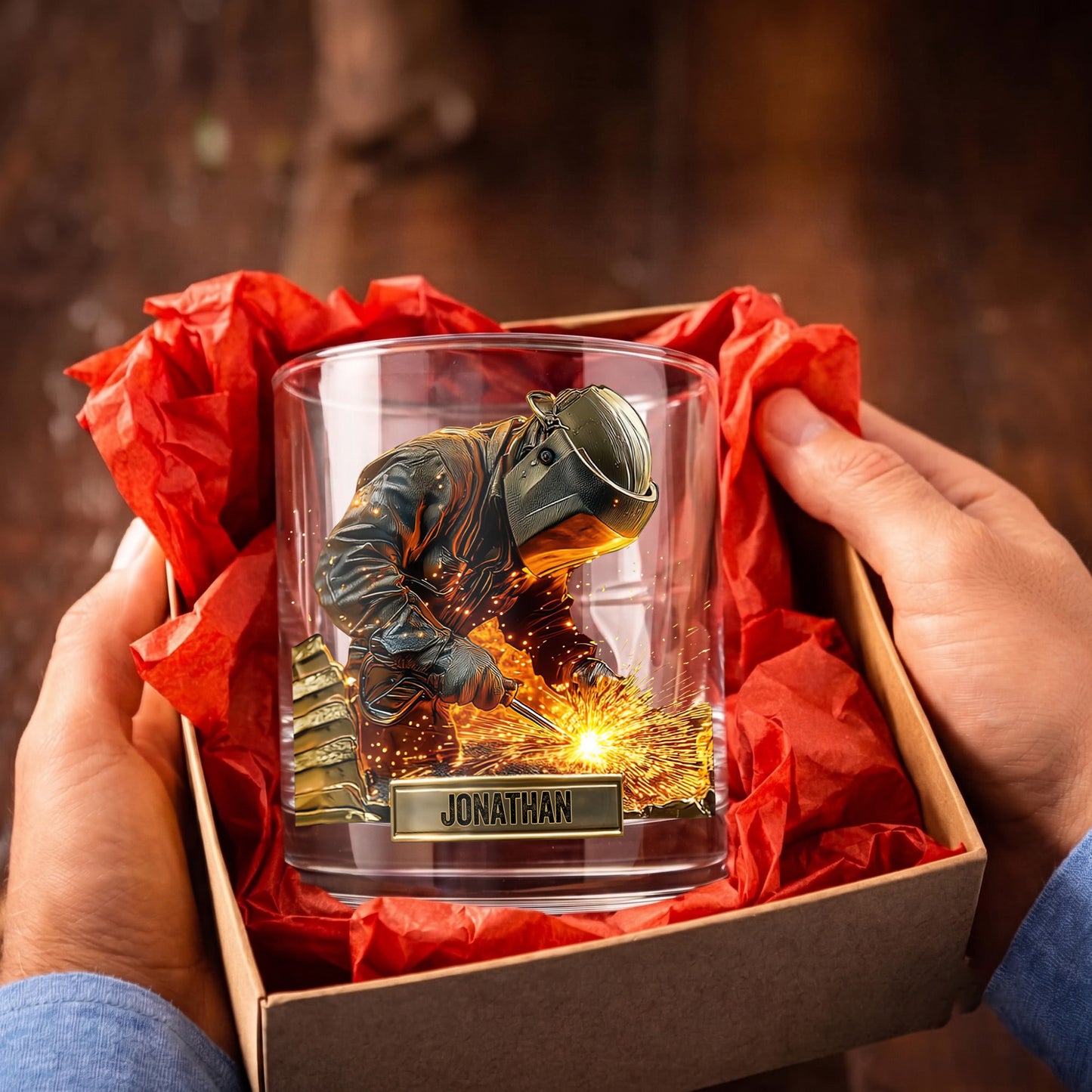 Personalized Welder Whiskey Glass - Custom Metalworker Gift