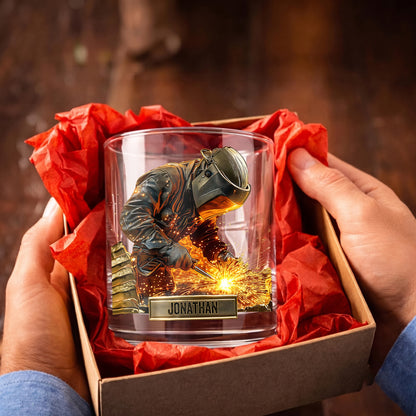 Personalized Welder Whiskey Glass - Custom Metalworker Gift
