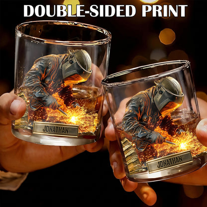 Personalized Welder Whiskey Glass - Custom Metalworker Gift