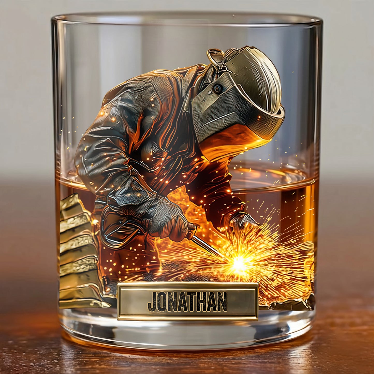 Personalized Welder Whiskey Glass - Custom Metalworker Gift
