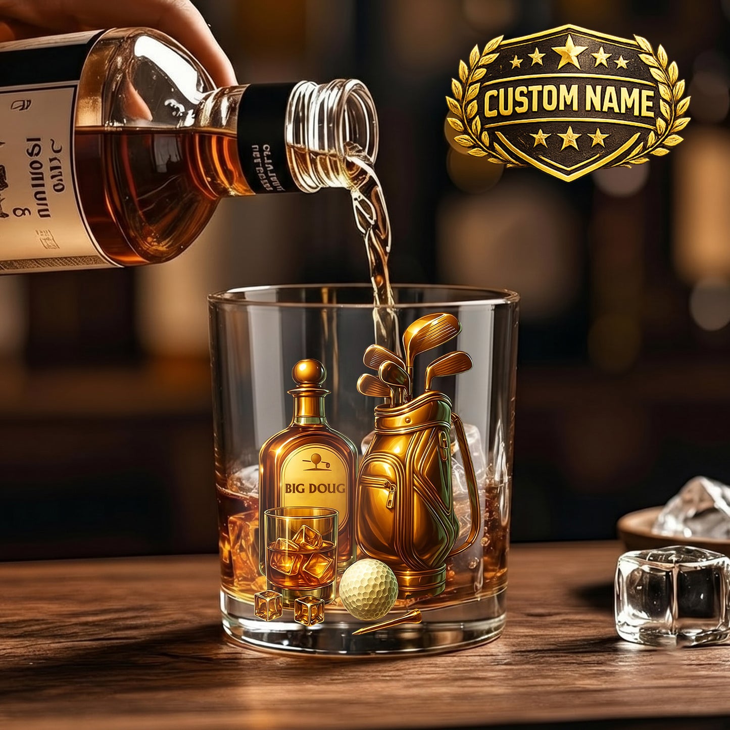 Personalized Golf Whiskey Glass - Custom 19th Hole Golfer Gift