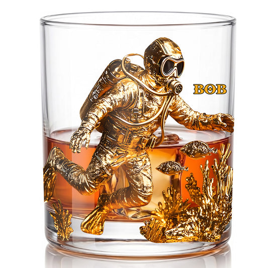 Personalized Scuba Diver Whiskey Glass - Custom Ocean Explorer Gift