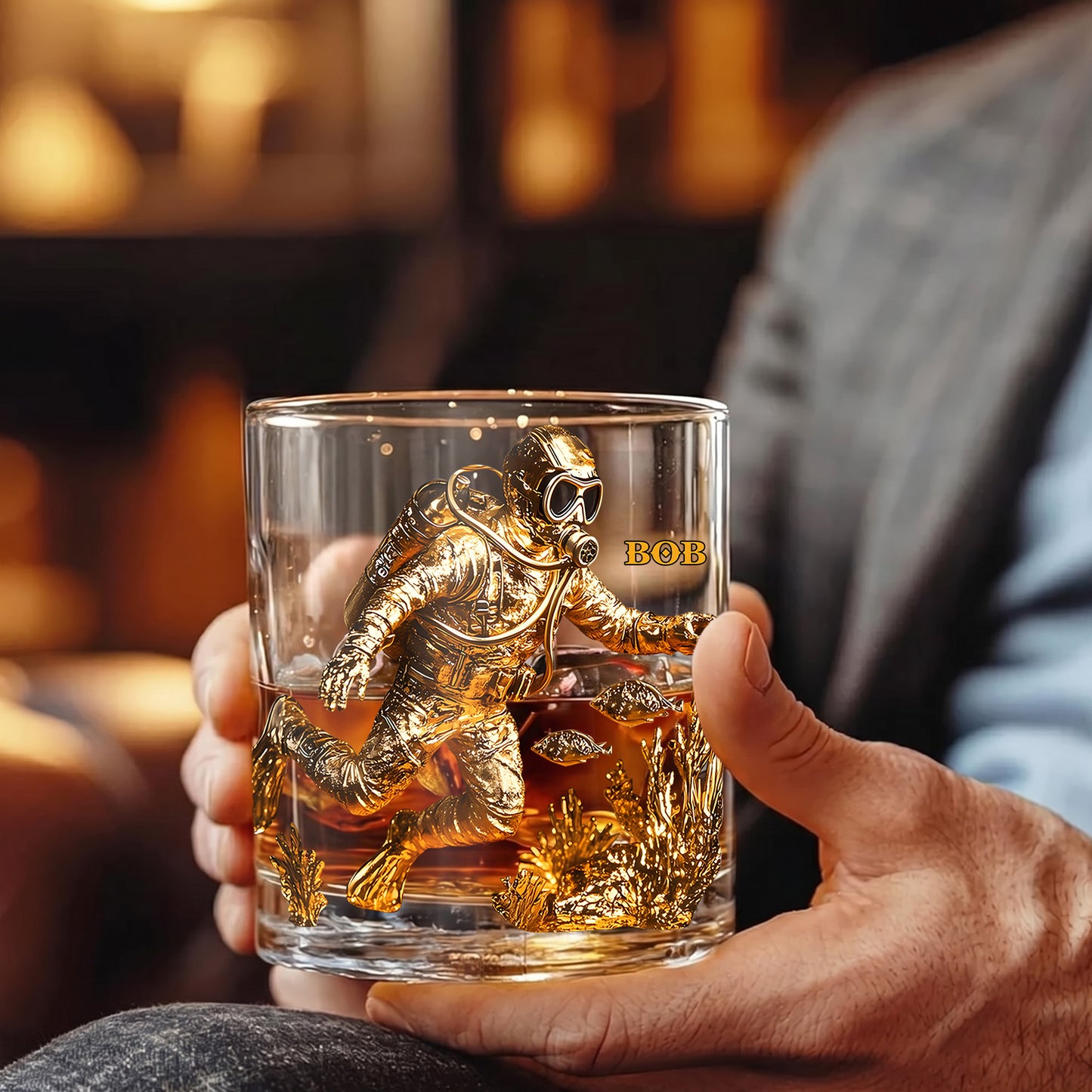 Personalized Scuba Diver Whiskey Glass - Custom Ocean Explorer Gift