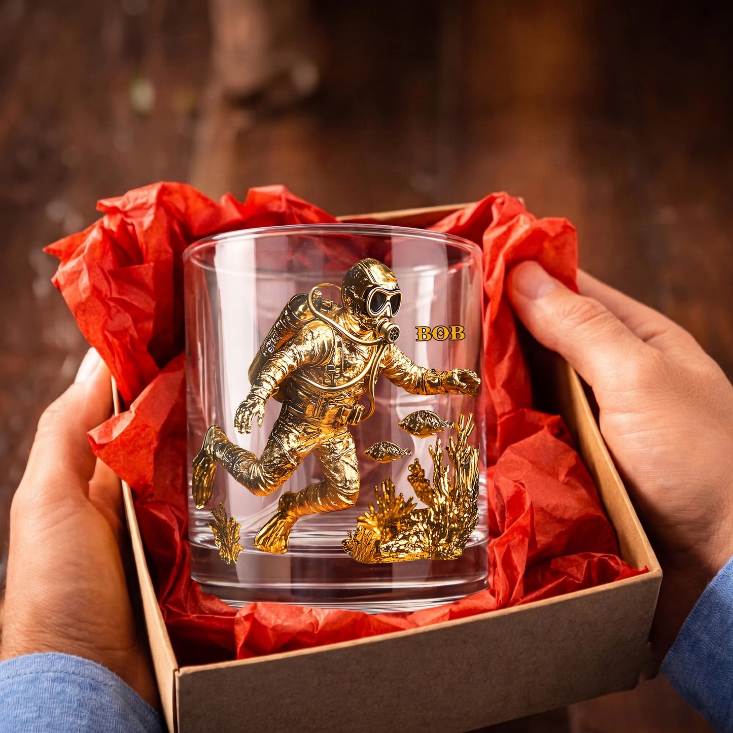 Personalized Scuba Diver Whiskey Glass - Custom Ocean Explorer Gift