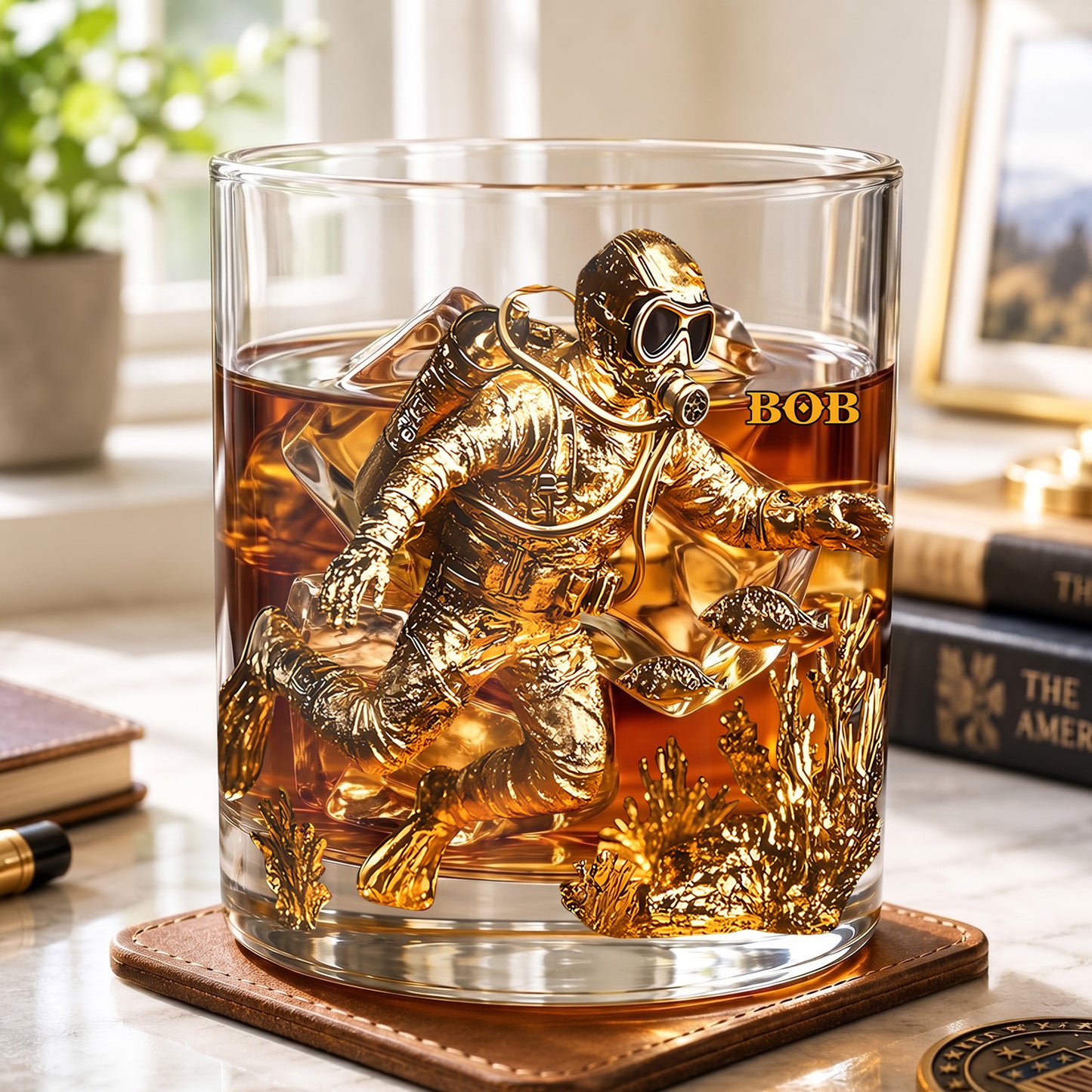 Personalized Scuba Diver Whiskey Glass - Custom Ocean Explorer Gift