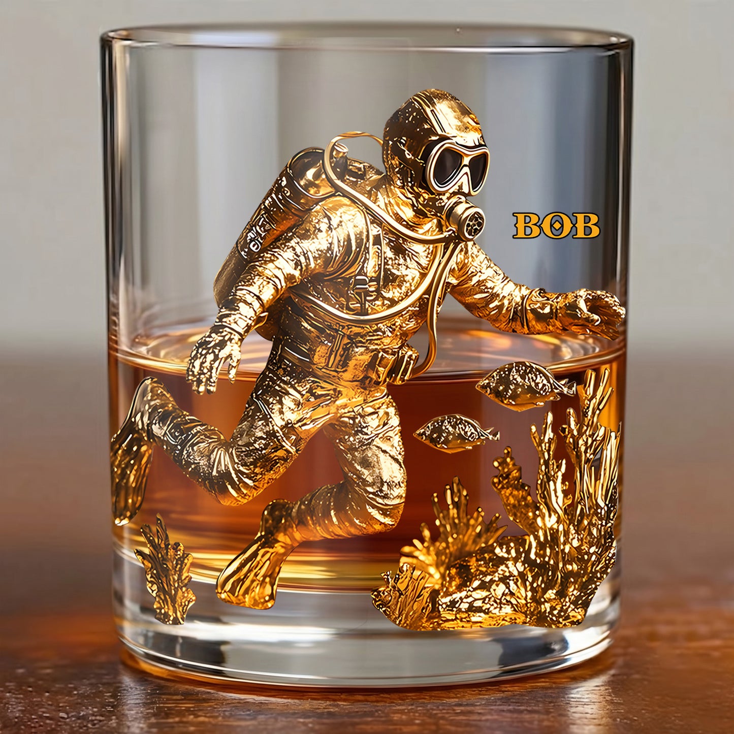 Personalized Scuba Diver Whiskey Glass - Custom Ocean Explorer Gift