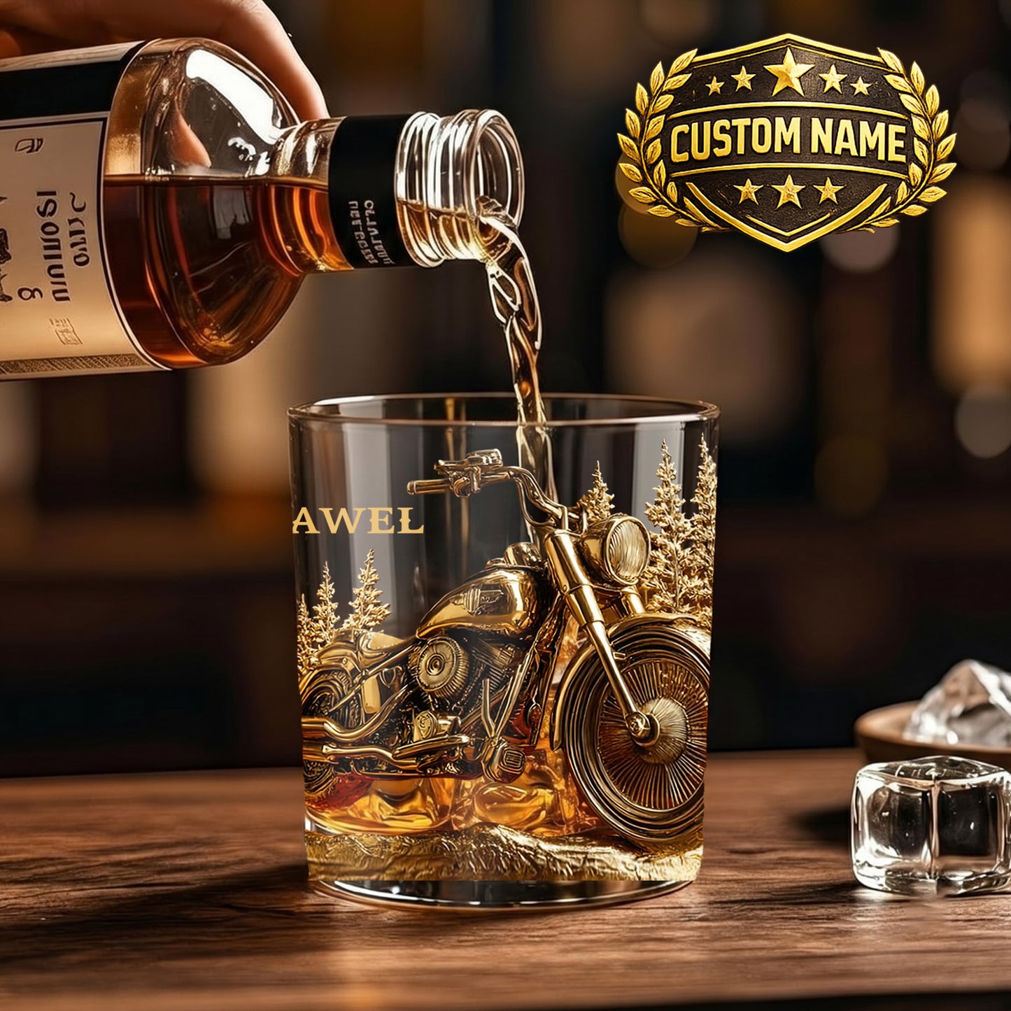 Personalized Motorcycle Cruiser Whiskey Glass - Custom Biker Gift