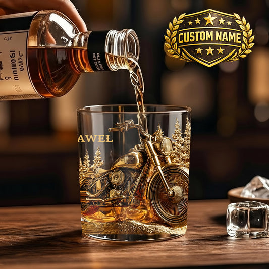 Personalized Motorcycle Cruiser Whiskey Glass - Custom Biker Gift