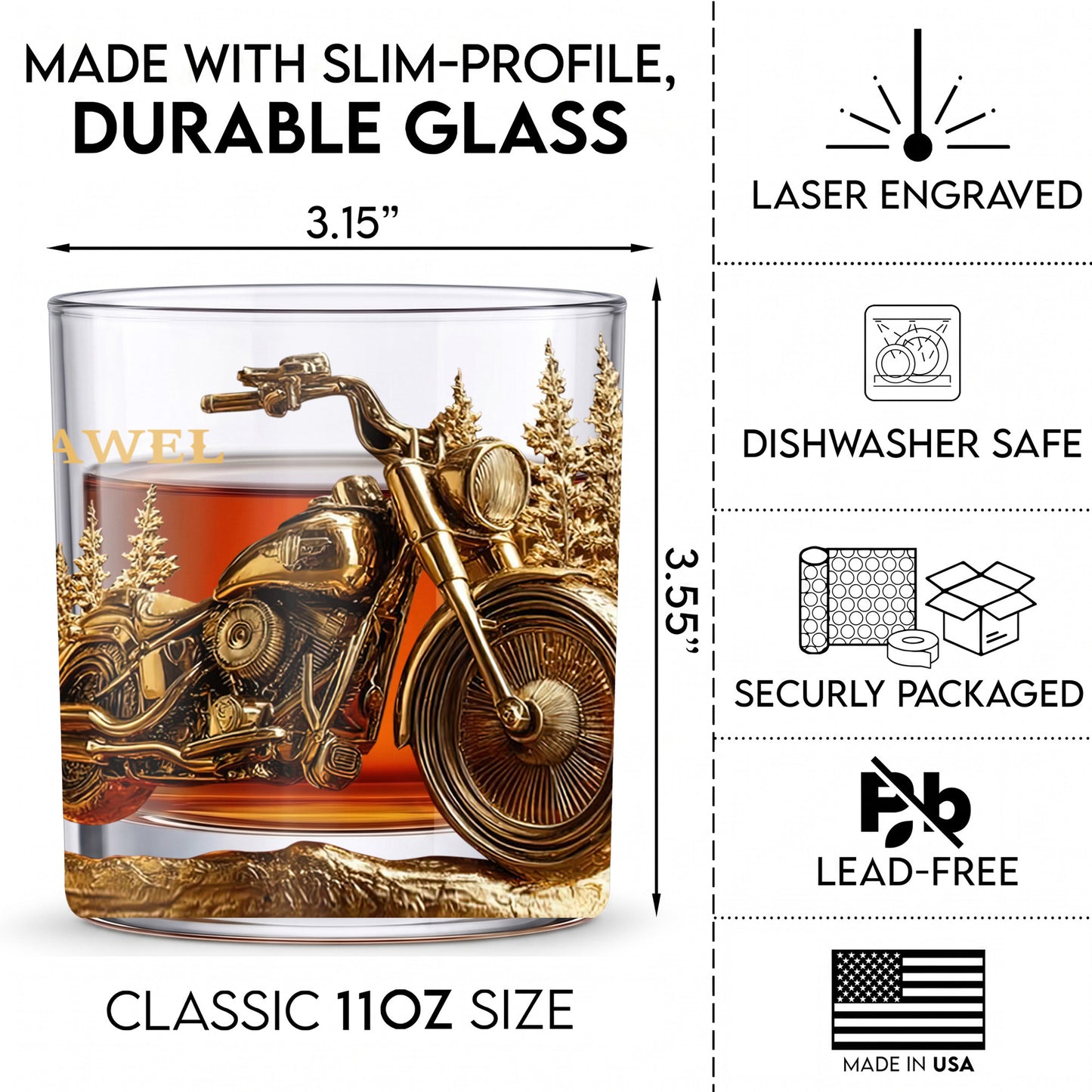 Personalized Motorcycle Cruiser Whiskey Glass - Custom Biker Gift