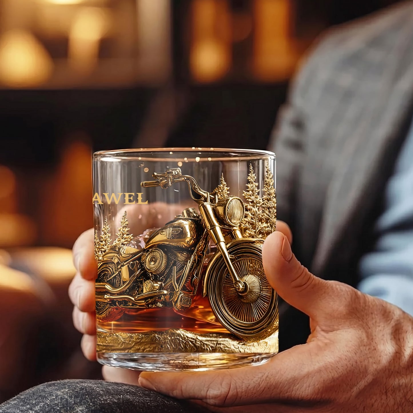 Personalized Motorcycle Cruiser Whiskey Glass - Custom Biker Gift