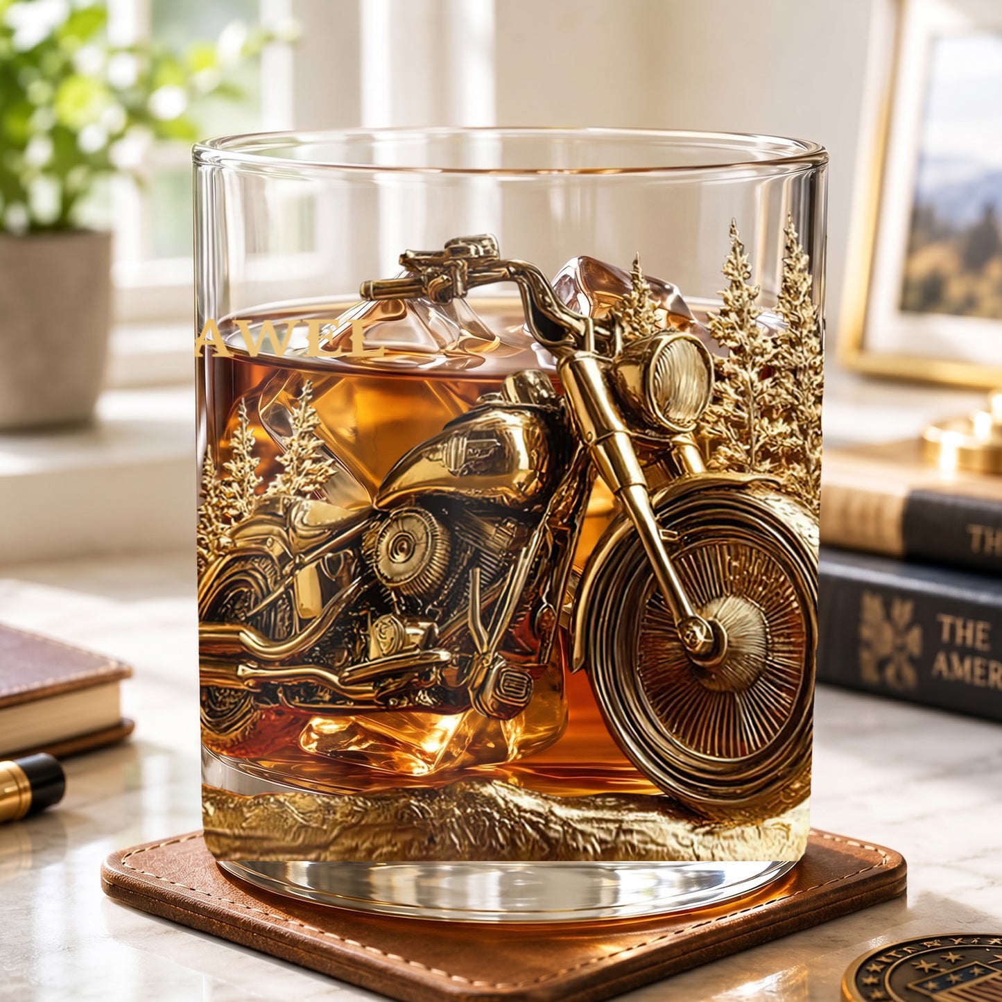 Personalized Motorcycle Cruiser Whiskey Glass - Custom Biker Gift
