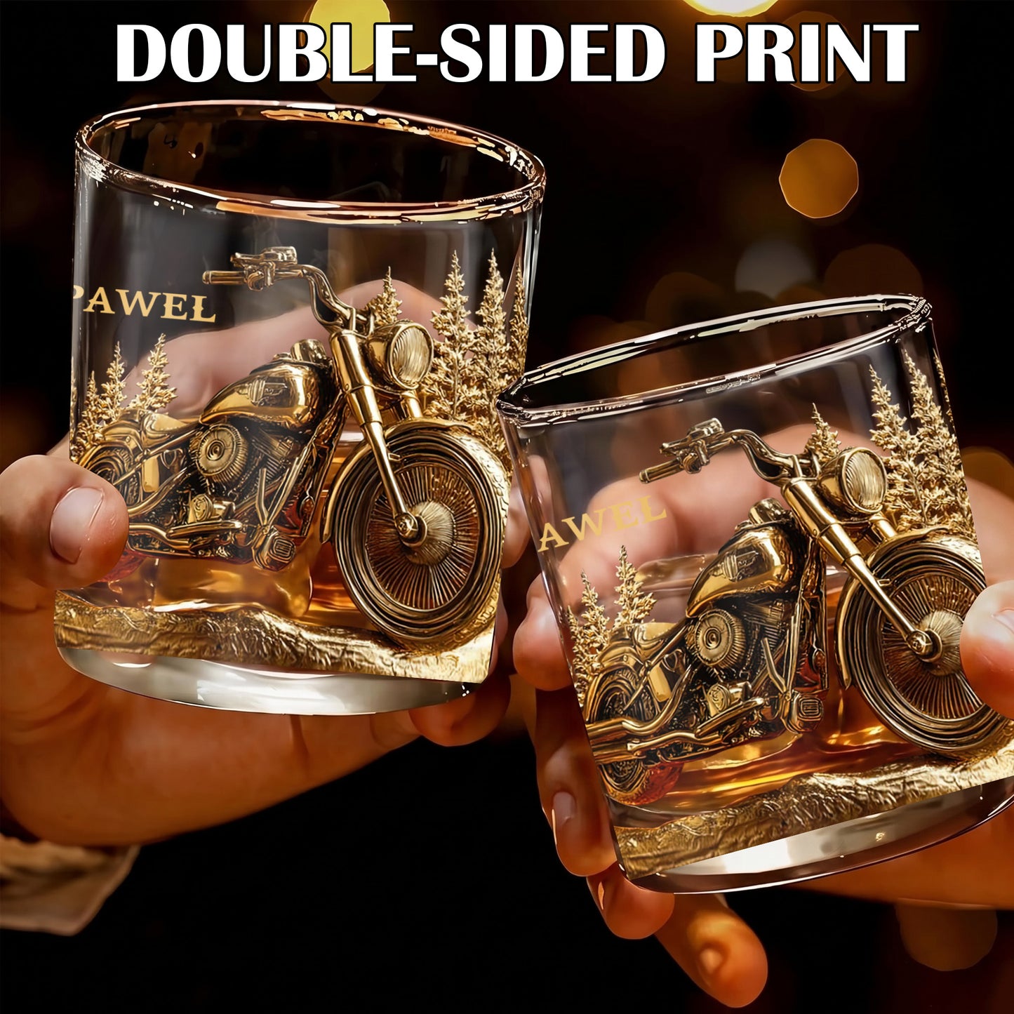 Personalized Motorcycle Cruiser Whiskey Glass - Custom Biker Gift