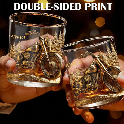 Personalized Motorcycle Cruiser Whiskey Glass - Custom Biker Gift