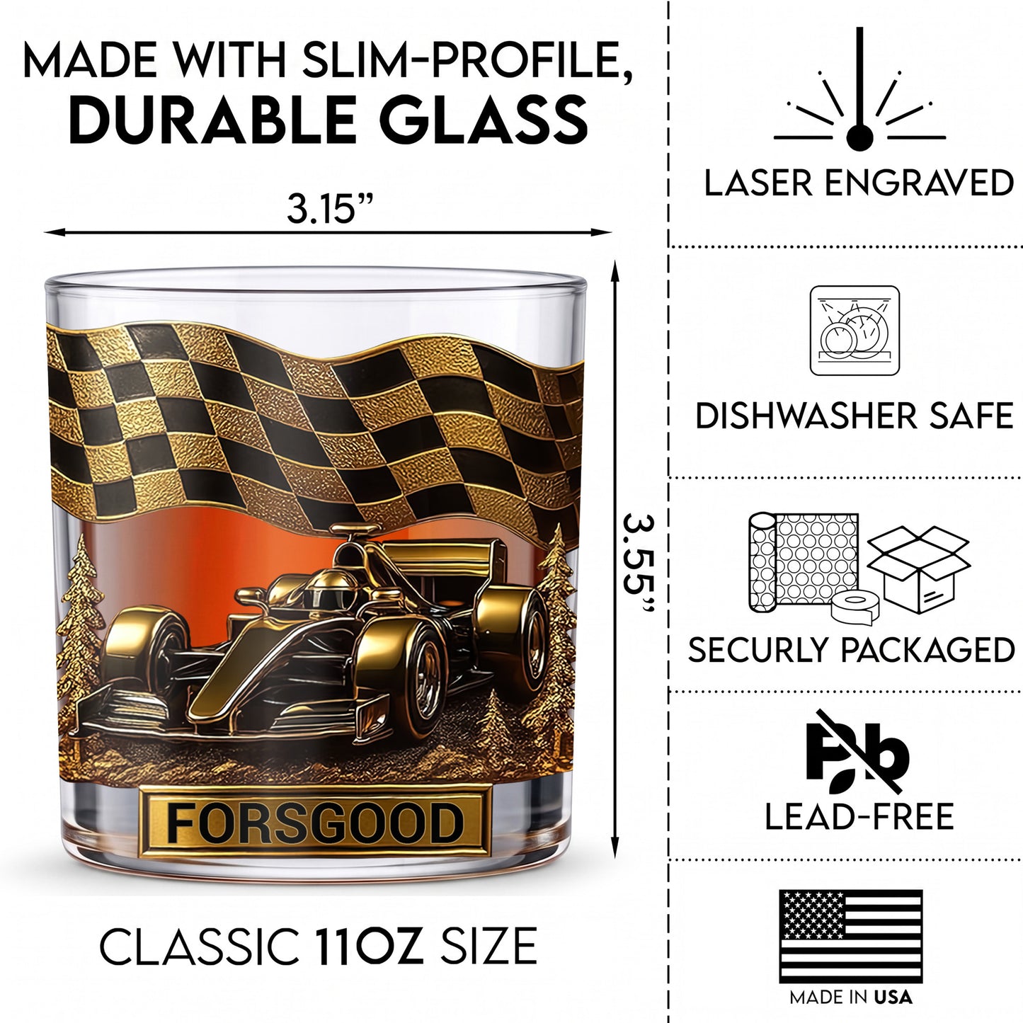 Personalized Racing Whiskey Glass - Custom Formula Car Gift