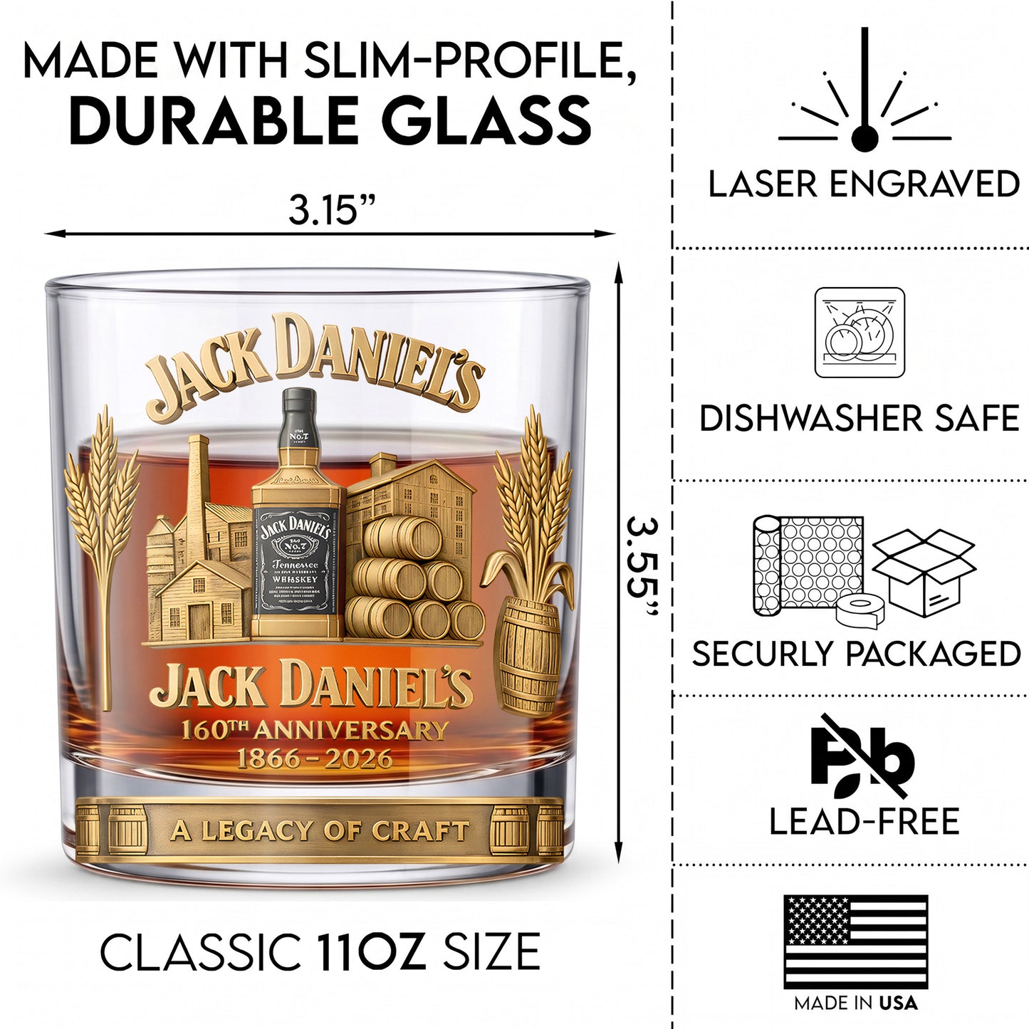 Jack Daniel's 160th Anniversary Whiskey Glass - Custom Legacy Gift