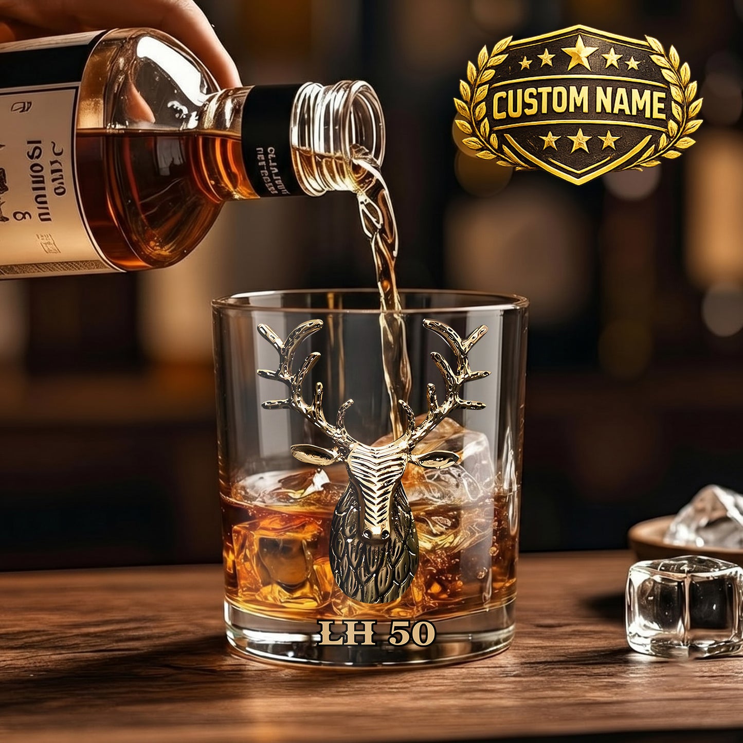 Personalized Deer Whiskey Glass - Custom Stag Antlers Rock Gift