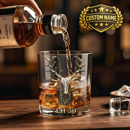 Personalized Deer Whiskey Glass - Custom Stag Antlers Rock Gift