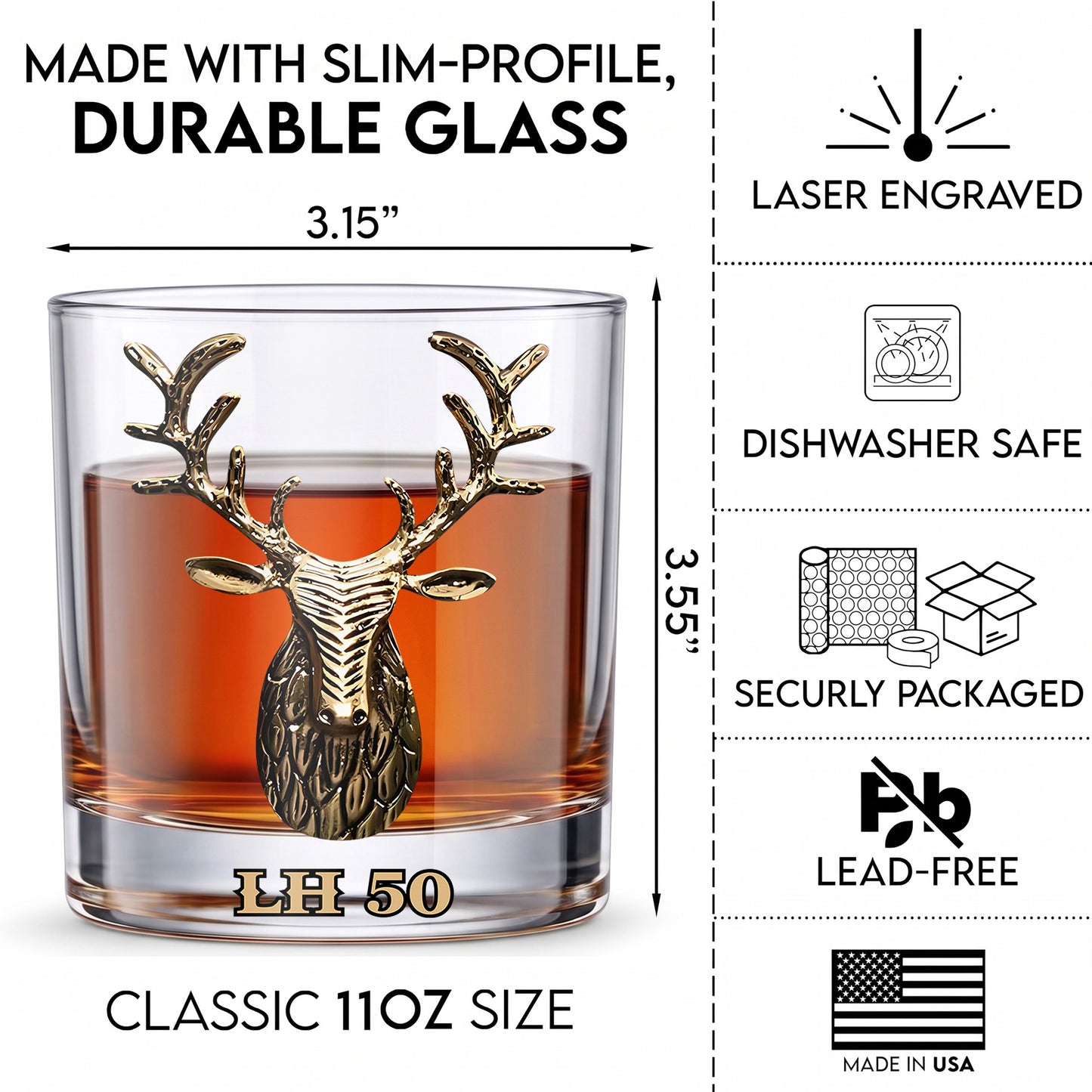 Personalized Deer Whiskey Glass - Custom Stag Antlers Rock Gift