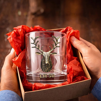 Personalized Deer Whiskey Glass - Custom Stag Antlers Rock Gift