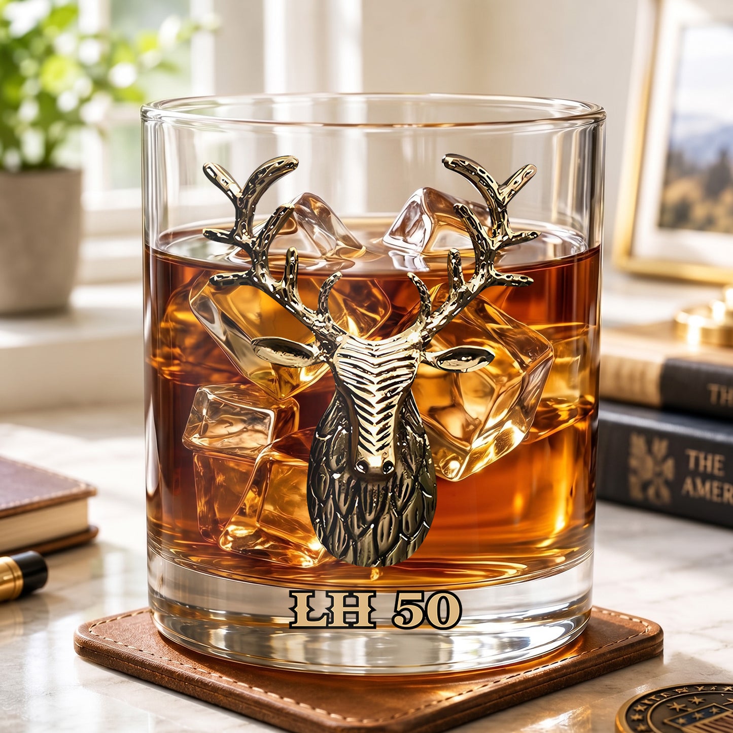 Personalized Deer Whiskey Glass - Custom Stag Antlers Rock Gift