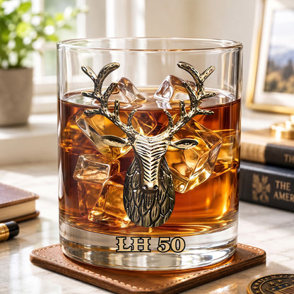 Personalized Deer Whiskey Glass - Custom Stag Antlers Rock Gift