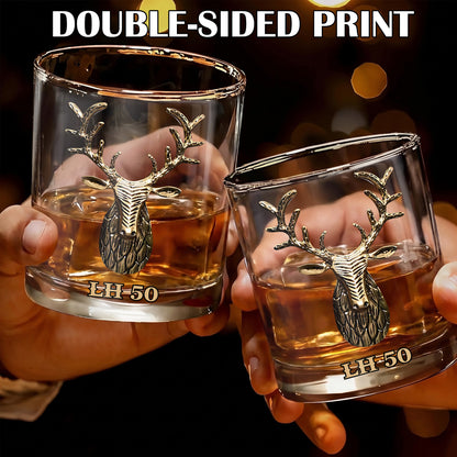 Personalized Deer Whiskey Glass - Custom Stag Antlers Rock Gift