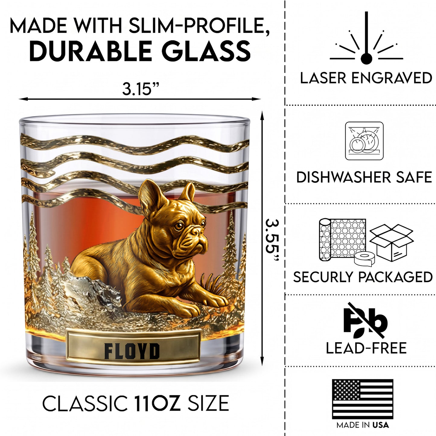 Personalized French Bulldog Whiskey Glass - Custom Dog Lover Gift
