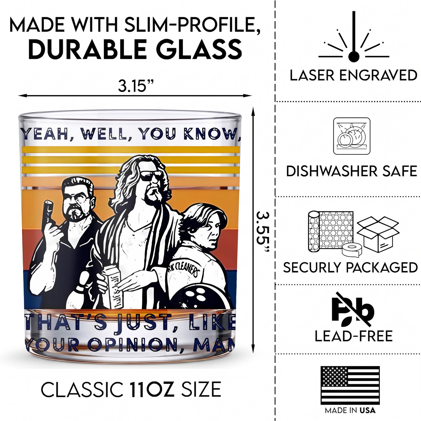 Personalized Big Lebowski Whiskey Glass - The Dude Movie Gift