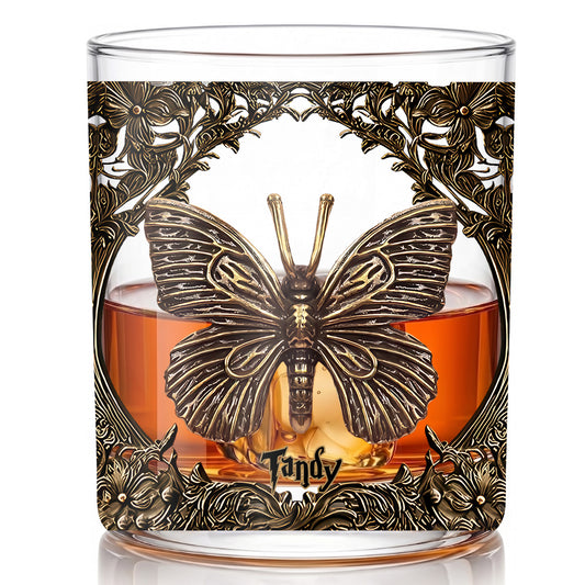 Personalized Butterfly Whiskey Glass - Custom Elegant Barware Gift