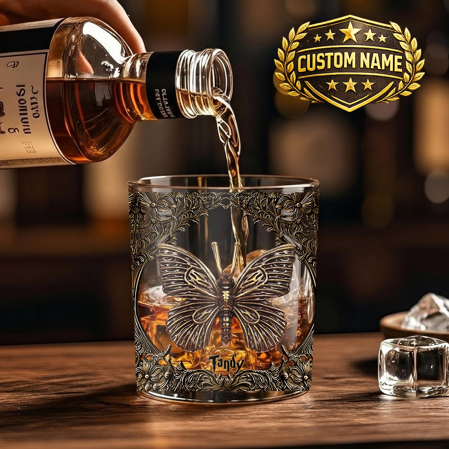 Personalized Butterfly Whiskey Glass - Custom Elegant Barware Gift