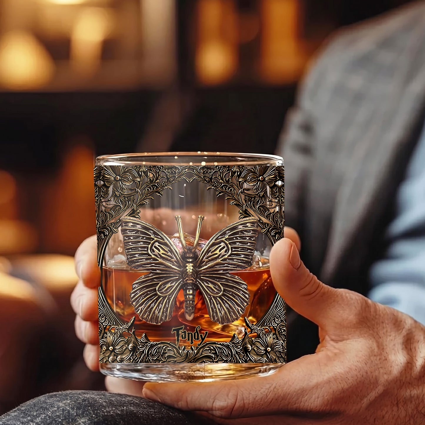Personalized Butterfly Whiskey Glass - Custom Elegant Barware Gift