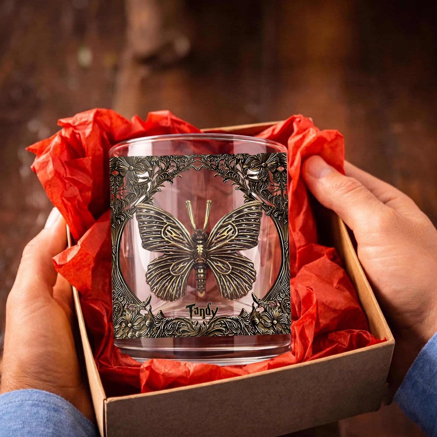 Personalized Butterfly Whiskey Glass - Custom Elegant Barware Gift