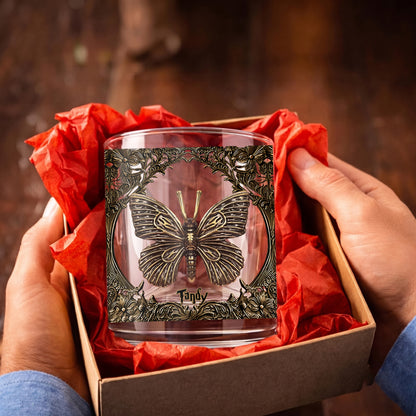 Personalized Butterfly Whiskey Glass - Custom Elegant Barware Gift