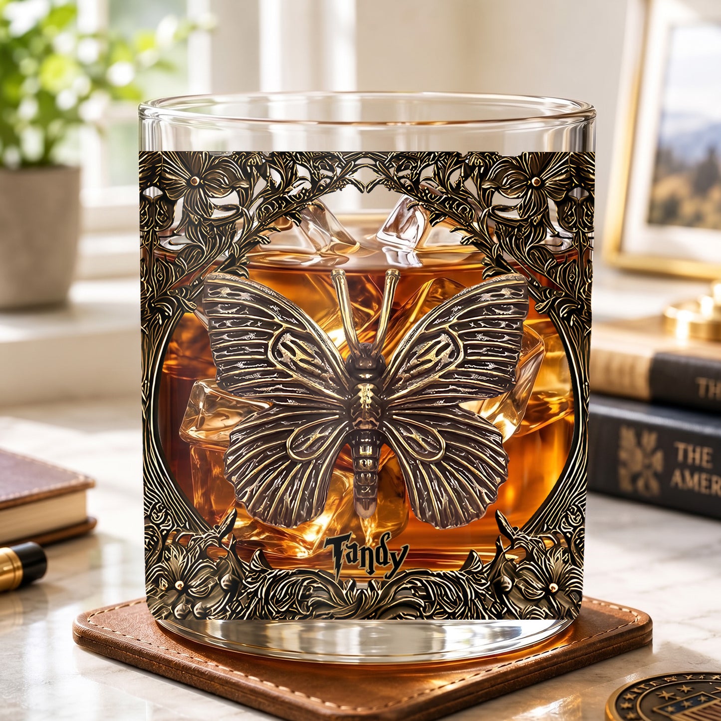 Personalized Butterfly Whiskey Glass - Custom Elegant Barware Gift