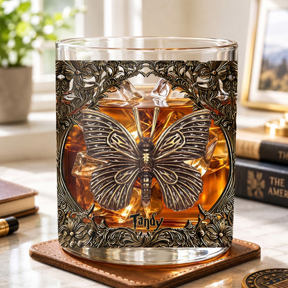 Personalized Butterfly Whiskey Glass - Custom Elegant Barware Gift